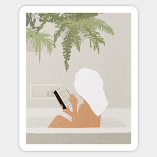 Relaxing bath, Girl, Woman, Bathroom, Plants Sticker